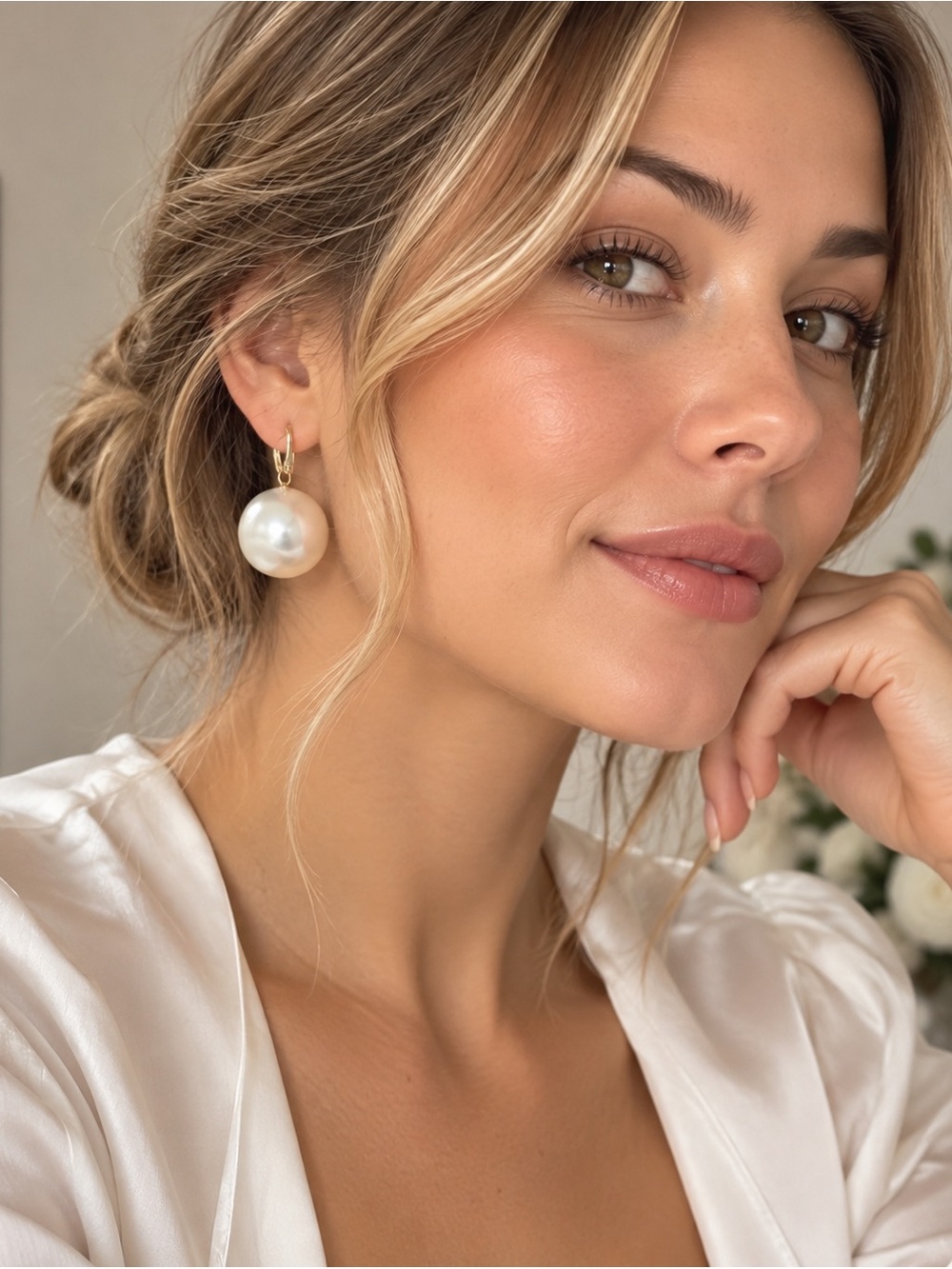 Classic Gold Hoop Earrings with White Pearl Drop